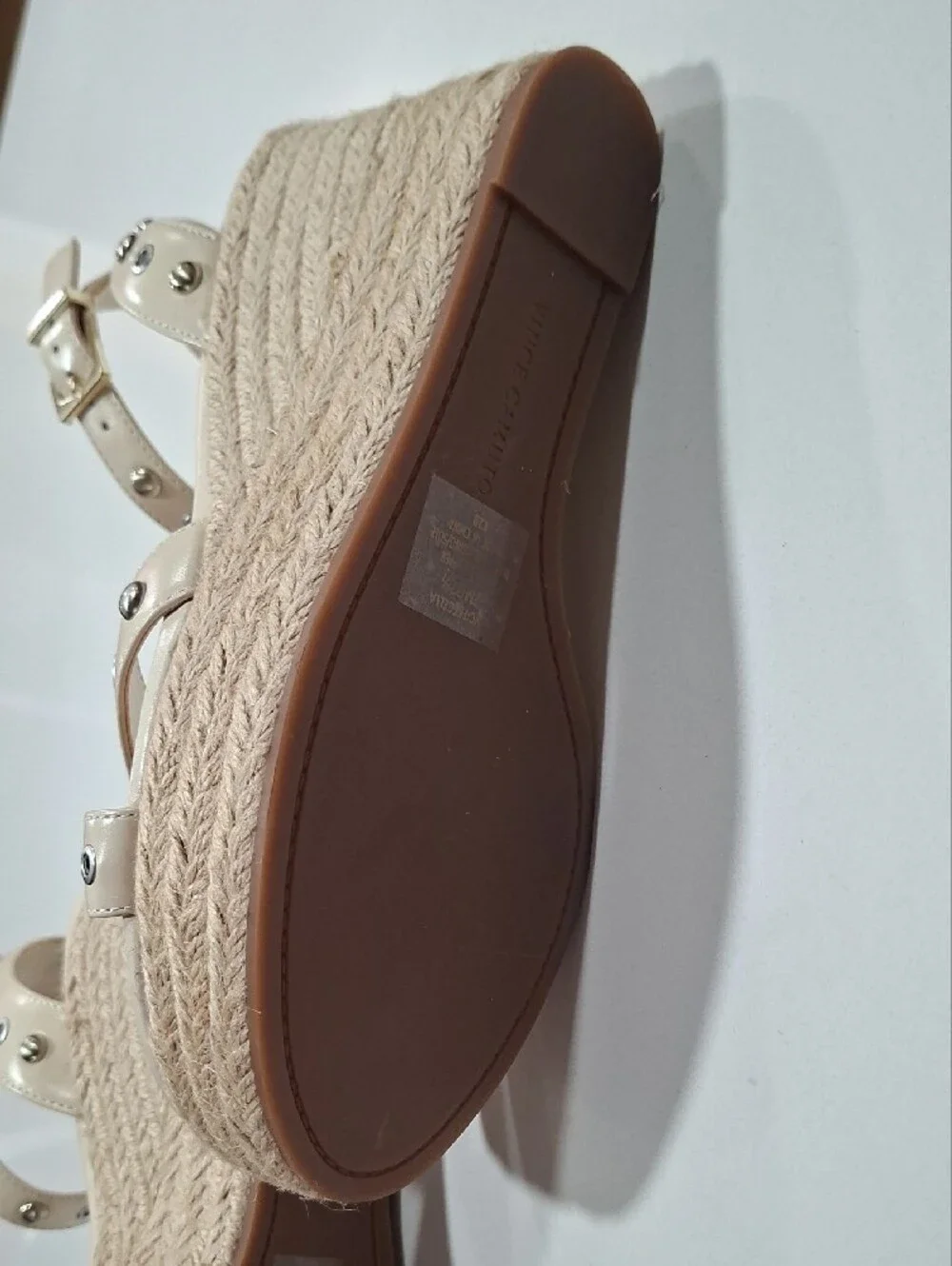 Vince Camuto Cream Studded Ankle-Strap Wedge Sandals